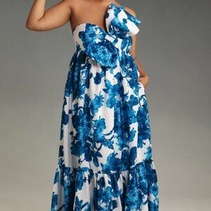 Anthropologie Atsu Sally Bow Maxi Dress 3X Blue Floral Bow Tie